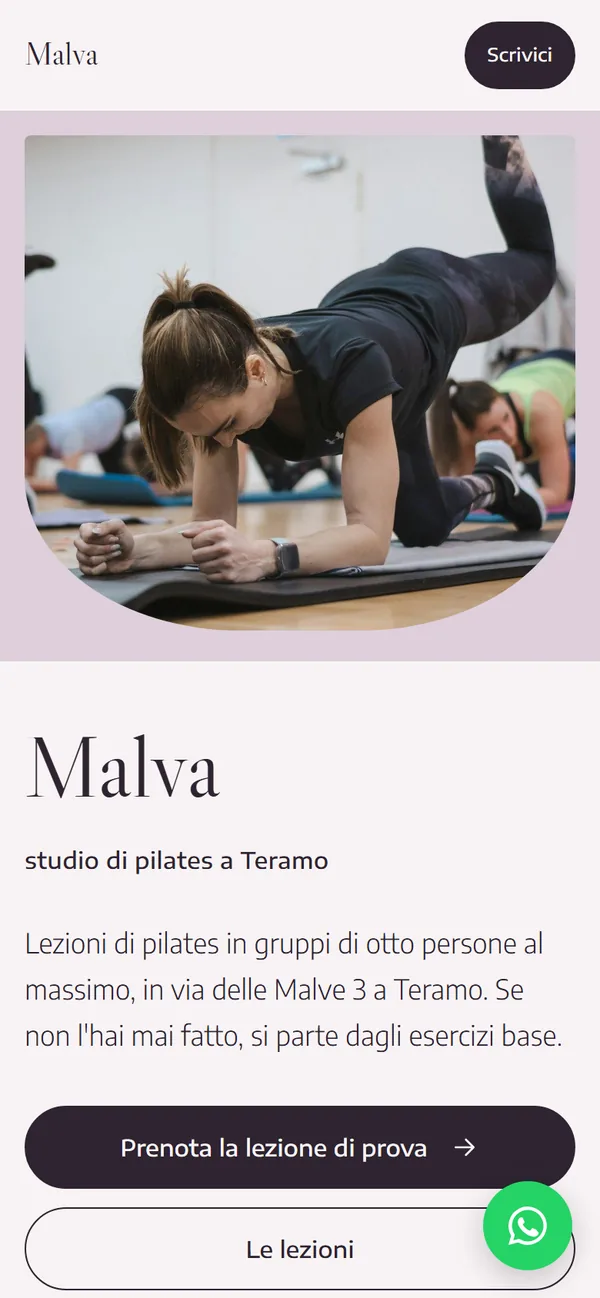 L'esempio di uno studio di pilates in stile Salvia, visto dal telefono